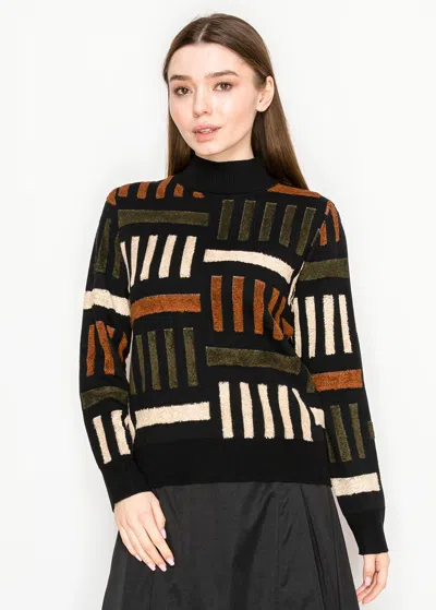 Yal New York Black Sweater With Multicolor Geometric Design