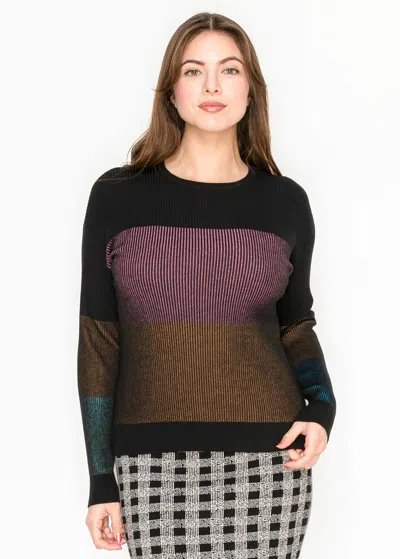 Yal New York Black Sweater With Multicolor Striped Front