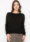 Yal New York Black Sweater With Olive Stripe Detail In Black