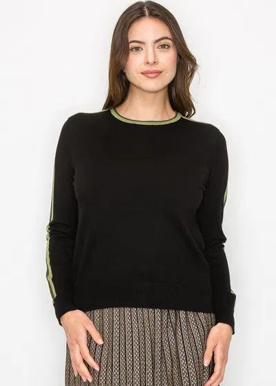 Yal New York Black Sweater With Olive Stripe Detail
