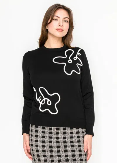 Yal New York Black Sweater With White Abstract Embroidery