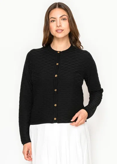 Yal New York Black Wave Knit Cardigan With Gold Button Detail