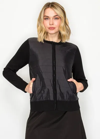 Yal New York Black Zip Cardigan With Quilted Front In Blue