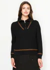 Yal New York Black Zip-collar Sweater With Stripe Detail In Black