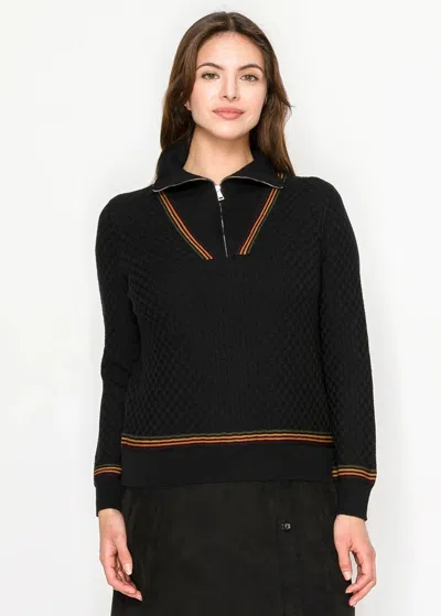 Yal New York Black Zip-collar Sweater With Stripe Detail