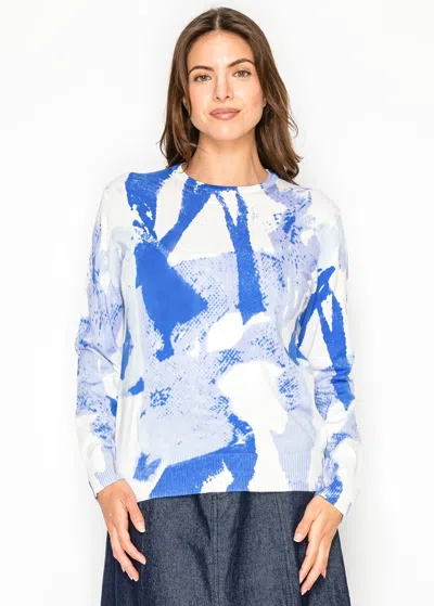 Yal New York Blue Abstract Knit Sweater