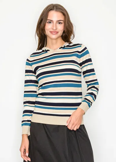 Yal New York Blue And Beige Striped Hoodie In Multi