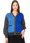 Yal New York Blue And Grey Color-block Cardigan In Blue