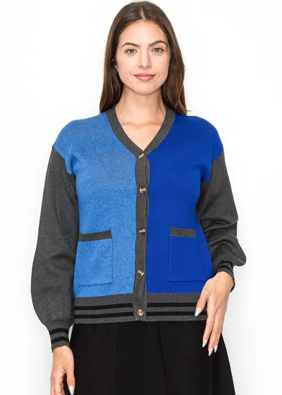 Yal New York Blue And Grey Color-block Cardigan