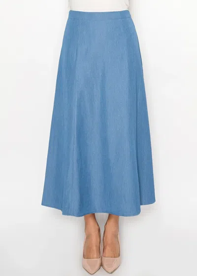 Yal New York Blue Denim A-line Midi Skirt