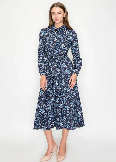 Yal New York Blue Floral Shirt Midi Dress
