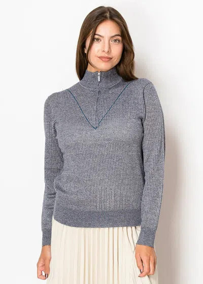 Yal New York Blue Rib-knit Sweater With Zip Collar