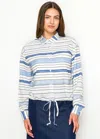 Yal New York Blue Stripe Collared Blouse - Easy Fit In Multi