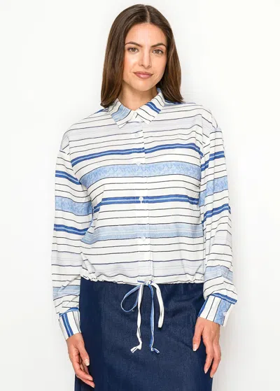Yal New York Blue Stripe Collared Blouse - Easy Fit In Multi
