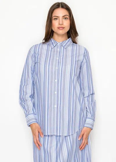 Yal New York Blue Stripe Cotton Blouse With Button Front