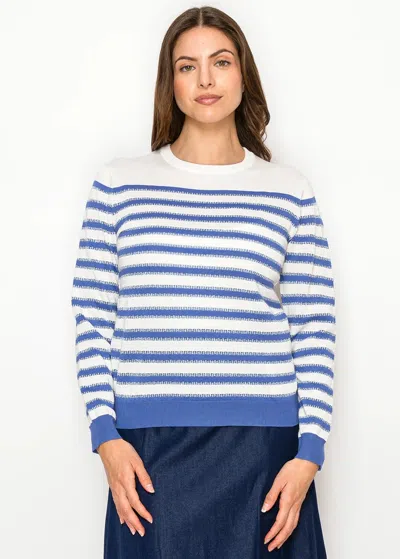 Yal New York Blue Stripe Lightweight Knit Sweater In White