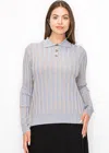 Yal New York Blue Striped Knit Polo Sweater In Blue