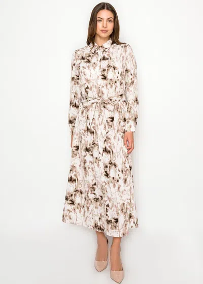 Yal New York Blush Abstract Button Midi Dress In Neutral