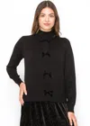 Yal New York Bow-accented Black Knit Sweater In Black