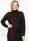 Yal New York Burgundy And Black Colorblock Cable Knit Sweater In Multi