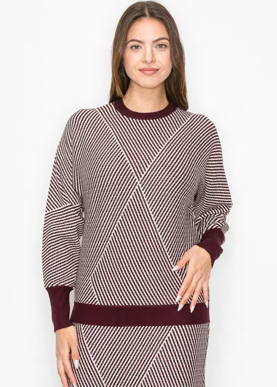 Yal New York Burgundy & White Graphic Sweater In Multi