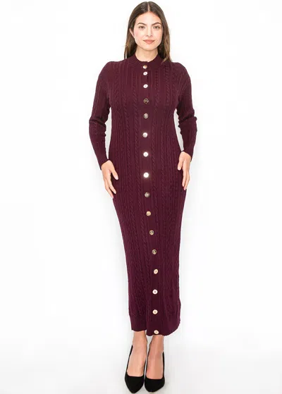 Yal New York Burgundy Cable Knit Button-down Dress In Multi