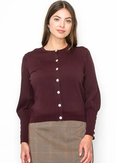 Yal New York Burgundy Cardigan With Cuff Buttons In Multi