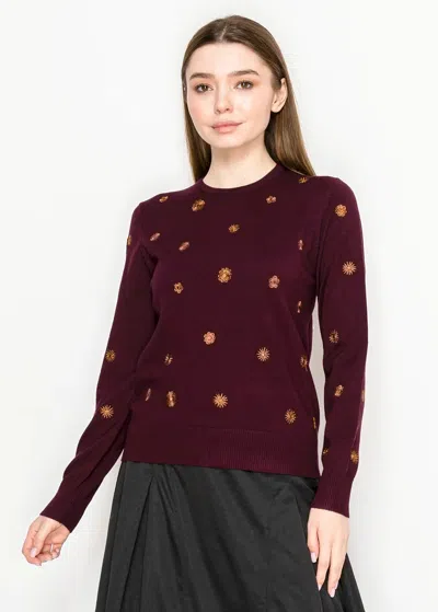 Yal New York Burgundy Gold-embroidered Sweater In Brown