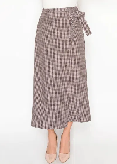 Yal New York Burgundy Houndstooth Midi Skirt In Brown