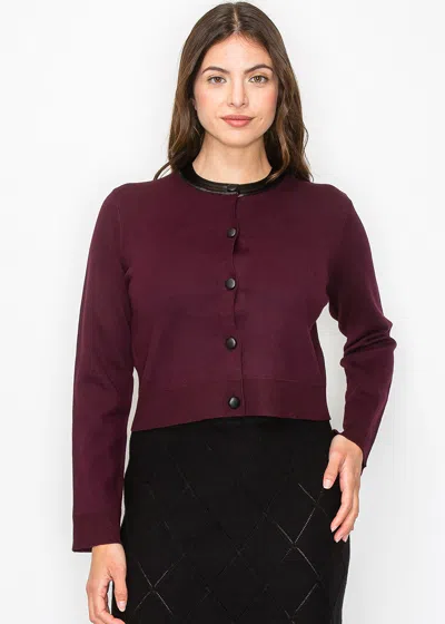 Yal New York Burgundy Knit Cardigan With Elegant Collar Accent In Multi
