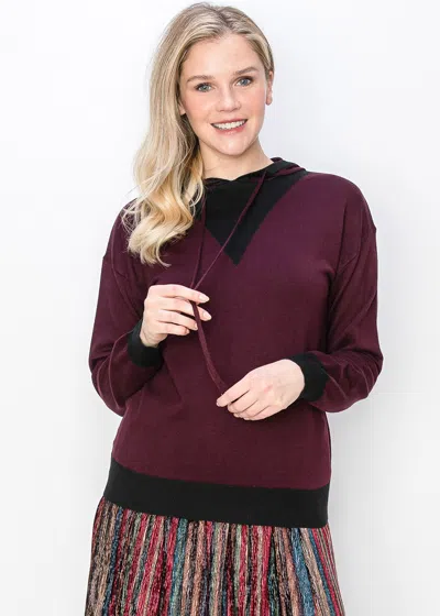 Yal New York Burgundy Knit Hoodie With Black Accent In Multi