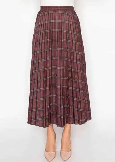 Yal New York Burgundy Plaid Midi Skirt In Multi