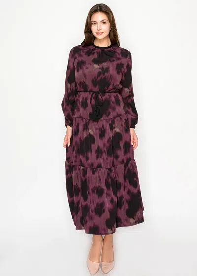 Yal New York Burgundy Printed Tiered Midi Dress In Pink