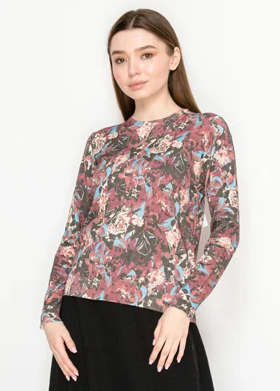 Yal New York Burgundy Sweater With Abstract Floral Design In Brown