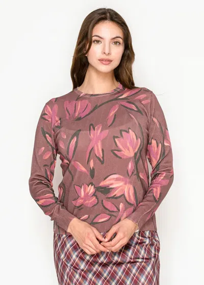 Yal New York Burgundy Sweater With Abstract Floral Design In Pink