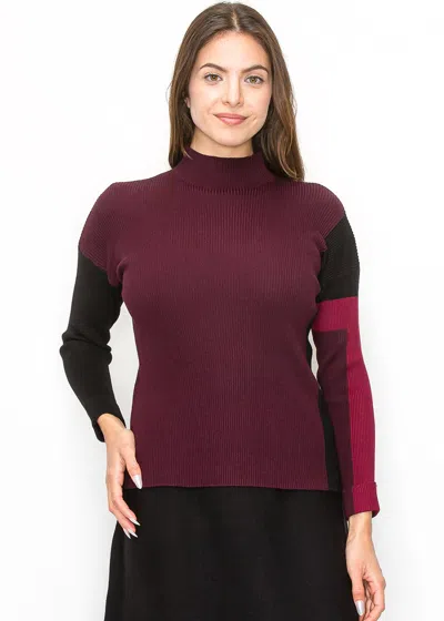 Yal New York Burgundy Sweater With Color Block Sleeves In Multi
