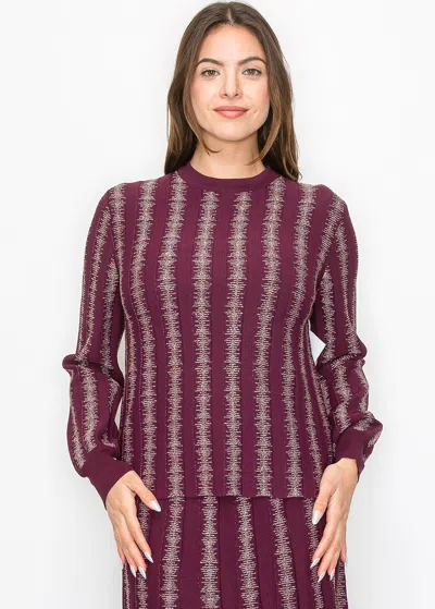 Yal New York Burgundy Top With Shimmering Stripe Details In Multi
