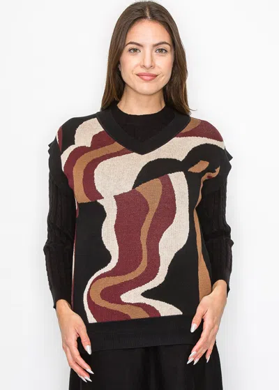 Yal New York Burgundy Wave V-neck Vest In Multi