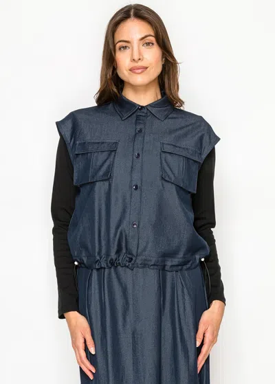 Yal New York Button-down Vest Shirt With Drawstring Detail In Blue