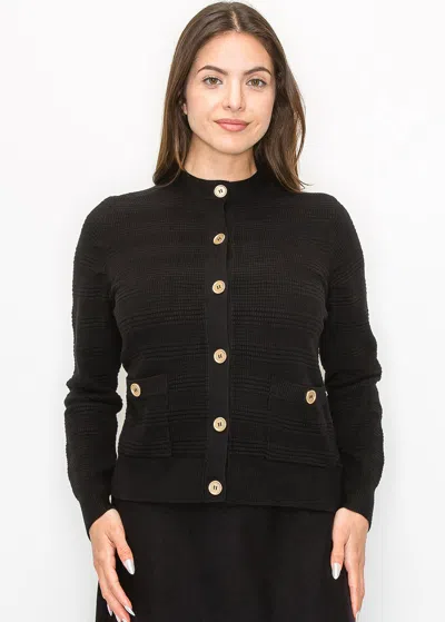 Yal New York Buttoned Black Knit Cardigan With Pockets
