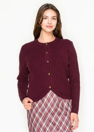 Yal New York Cable Textured Knit Cardigan In Burgundy In White