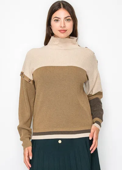 Yal New York Camel Knit Sweater With Button Detailing In Brown