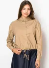 Yal New York Camel Linen Collared Blouse In Multi