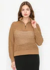 Yal New York Camel Open-knit Pullover With Zip Collar In Brown