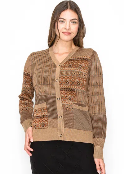 Yal New York Camel Patchwork Button Cardigan In Brown