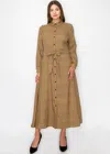 Yal New York Camel Plaid Shirt Dress With Belt In Brown