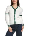 Yal New York Green-trimmed White Button Cardigan In White