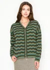 Yal New York Chevron Button-up Cardigan In Green