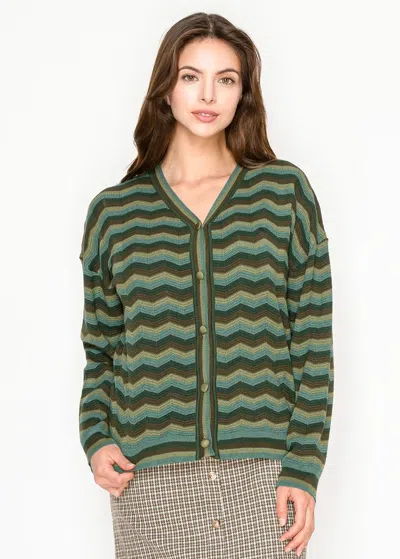 Yal New York Chevron Button-up Cardigan In Green