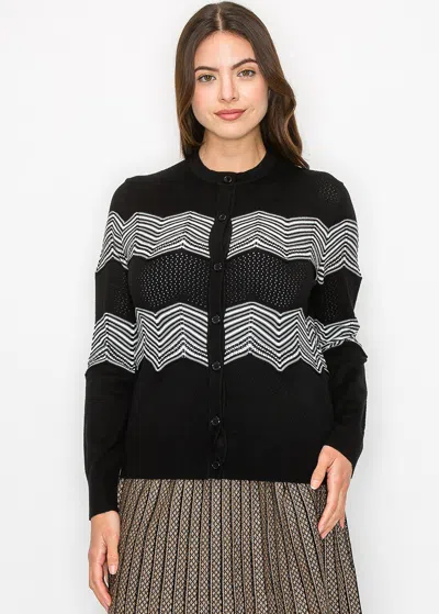 Yal New York Chevron Charm Knit Cardigan In Black